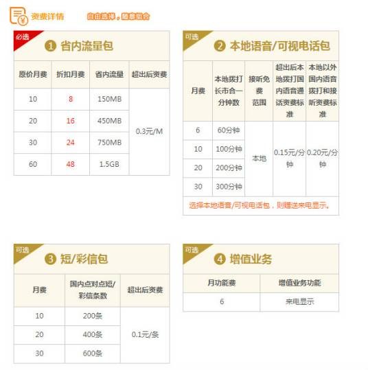 4G本地组合套餐