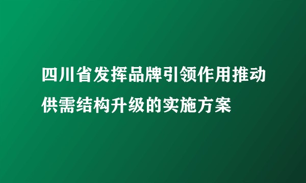 四川省发挥品牌引领作用推动供需结构升级的实施方案