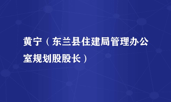 黄宁（东兰县住建局管理办公室规划股股长）