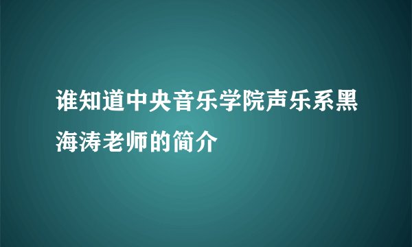谁知道中央音乐学院声乐系黑海涛老师的简介