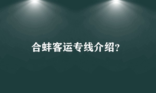 合蚌客运专线介绍？