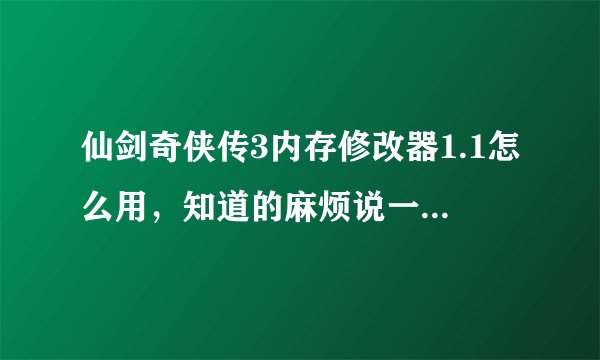 仙剑奇侠传3内存修改器1.1怎么用，知道的麻烦说一下，谢谢