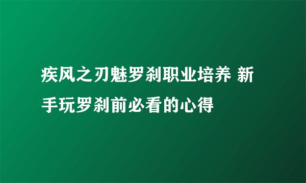 疾风之刃魅罗刹职业培养 新手玩罗刹前必看的心得