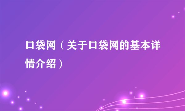 口袋网（关于口袋网的基本详情介绍）
