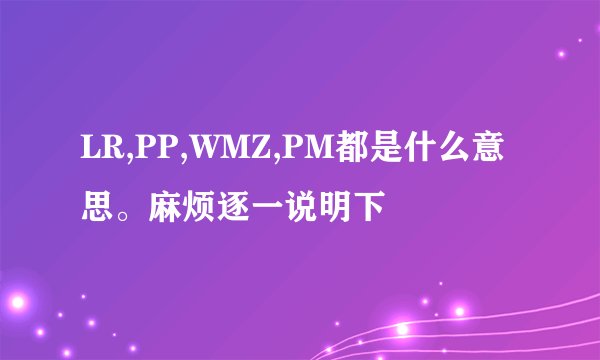 LR,PP,WMZ,PM都是什么意思。麻烦逐一说明下