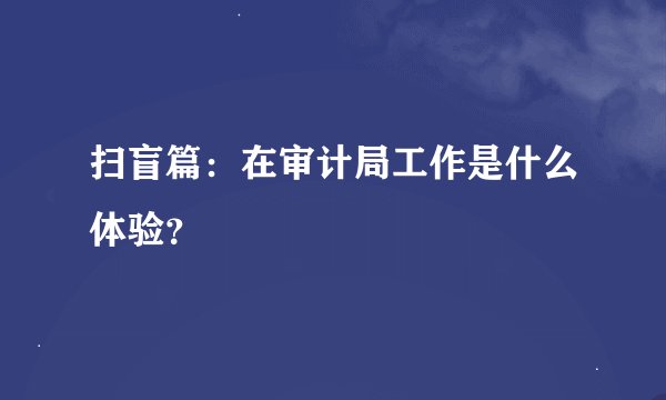 扫盲篇:在审计局工作是什么体验?