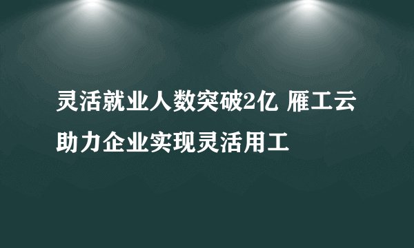 灵活就业人数突破2亿 雁工云助力企业实现灵活用工