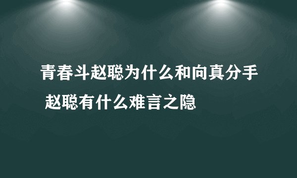 青春斗赵聪为什么和向真分手 赵聪有什么难言之隐