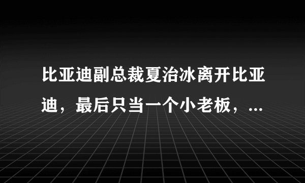 比亚迪副总裁夏治冰离开比亚迪，最后只当一个小老板，后悔吗？