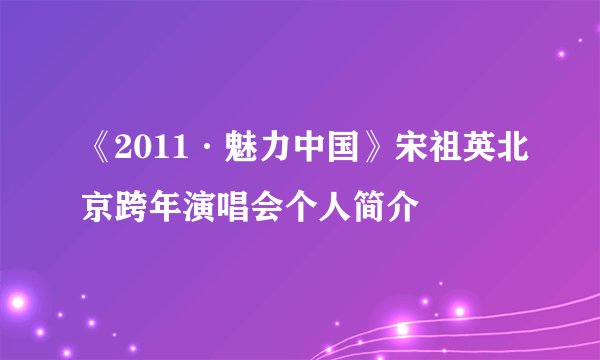 《2011·魅力中国》宋祖英北京跨年演唱会个人简介