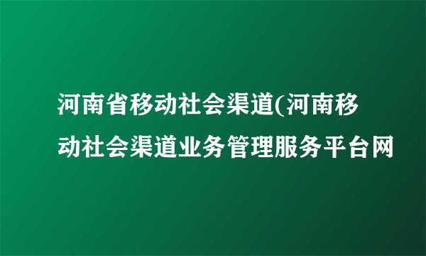 河南省移动社会渠道(河南移动社会渠道业务管理服务平台网