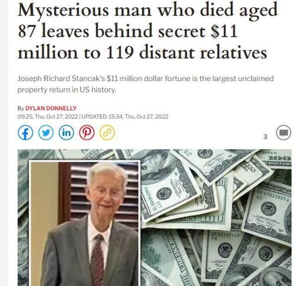 老人去世1100万遗产无人认领，美国官方找到119个”亲戚“继承！