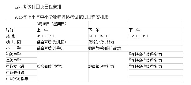 2015年安徽教师资格证考试笔试时间是在什么时候？