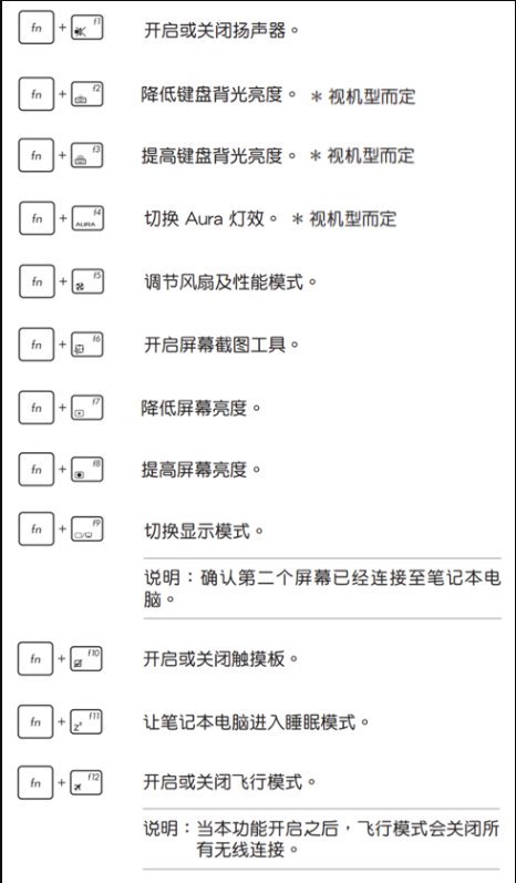 华硕笔记本快捷键大全 那位有啊
