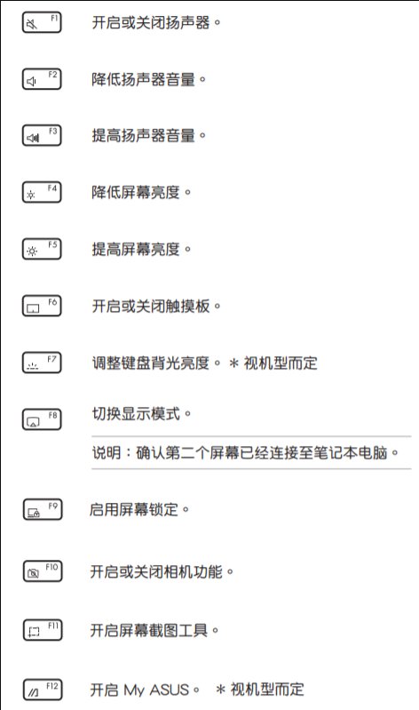 华硕笔记本快捷键大全 那位有啊