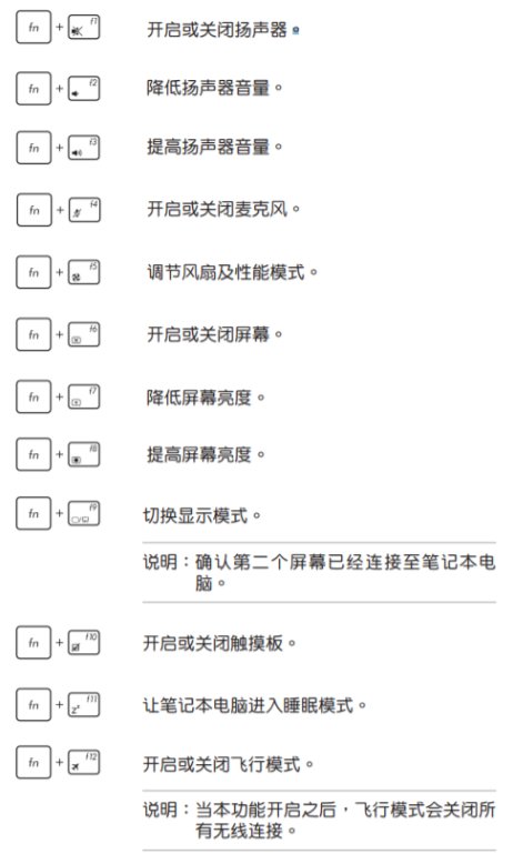 华硕笔记本快捷键大全 那位有啊