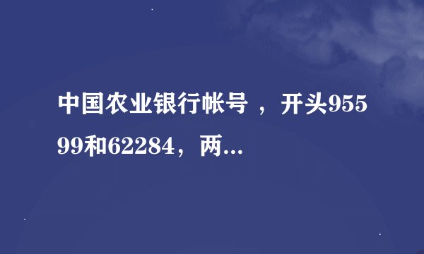 中国农业银行帐号 ，开头95599和62284，两者之间有什么区别？