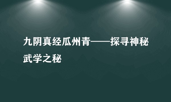 九阴真经瓜州青——探寻神秘武学之秘