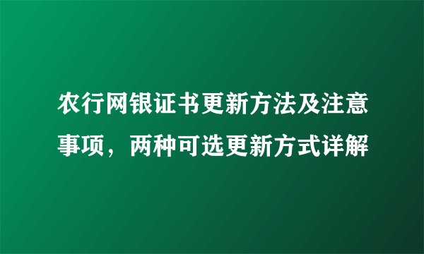 农行网银证书更新方法及注意事项，两种可选更新方式详解