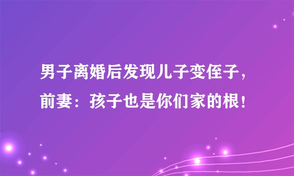 男子离婚后发现儿子变侄子，前妻：孩子也是你们家的根！