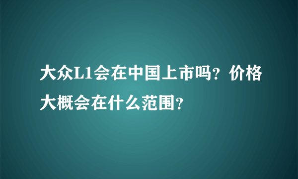 大众L1会在中国上市吗？价格大概会在什么范围？