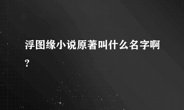 浮图缘小说原著叫什么名字啊?