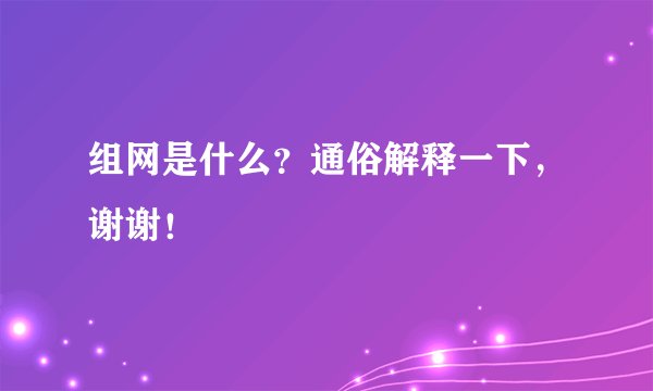 组网是什么？通俗解释一下，谢谢！