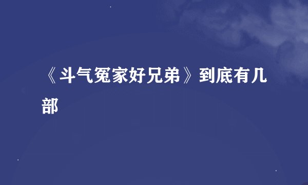 《斗气冤家好兄弟》到底有几部