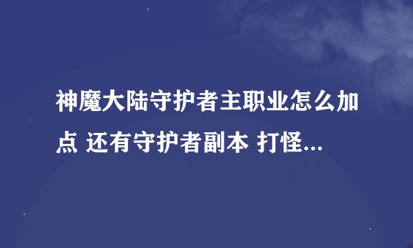 神魔大陆守护者主职业怎么加点 还有守护者副本 打怪 推荐加点