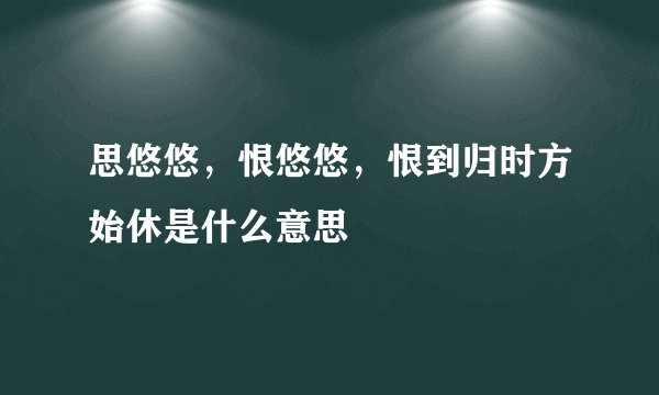 思悠悠，恨悠悠，恨到归时方始休是什么意思