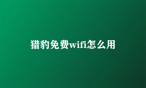 猎豹免费wifi怎么用
