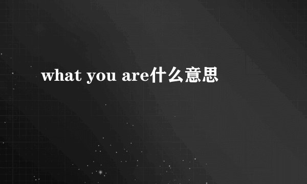what you are什么意思