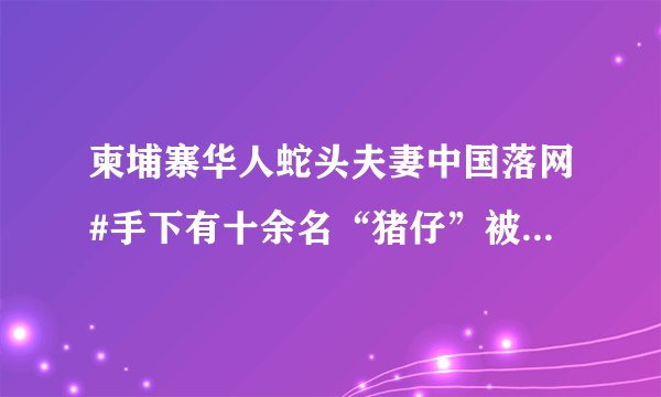 柬埔寨华人蛇头夫妻中国落网#手下有十余名“猪仔”被害人员不计其数