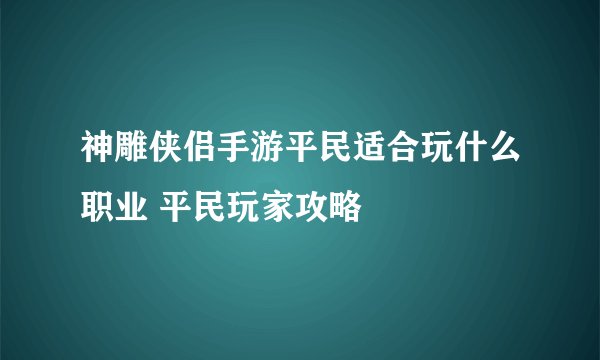 神雕侠侣手游平民适合玩什么职业 平民玩家攻略