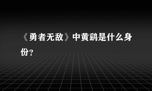 《勇者无敌》中黄鹞是什么身份？