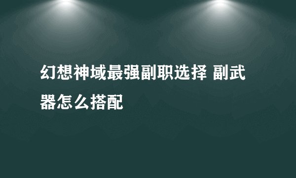 幻想神域最强副职选择 副武器怎么搭配