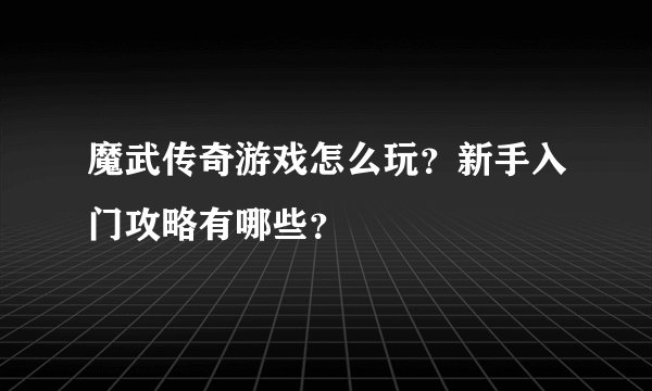 魔武传奇游戏怎么玩？新手入门攻略有哪些？