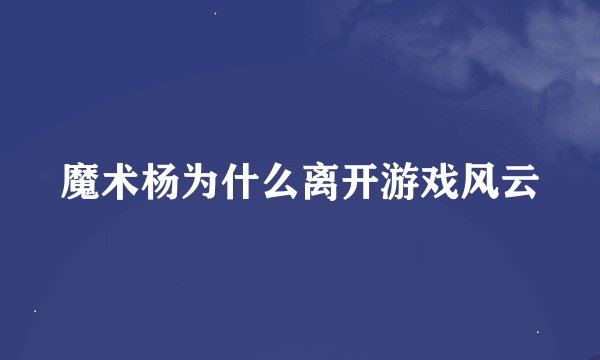 魔术杨为什么离开游戏风云