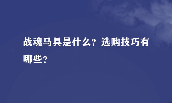 战魂马具是什么？选购技巧有哪些？