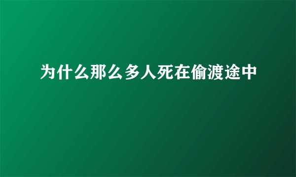 为什么那么多人死在偷渡途中