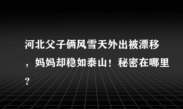 河北父子俩风雪天外出被漂移，妈妈却稳如泰山！秘密在哪里？