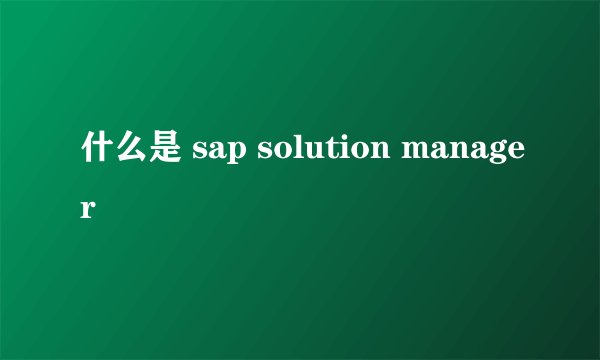 什么是 sap solution manager