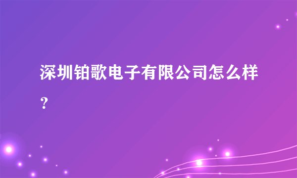 深圳铂歌电子有限公司怎么样？