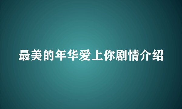 最美的年华爱上你剧情介绍