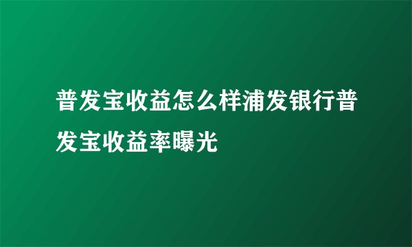 普发宝收益怎么样浦发银行普发宝收益率曝光