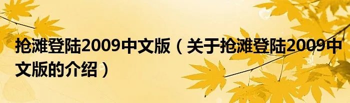 抢滩登陆2009中文版（关于抢滩登陆2009中文版的介绍）