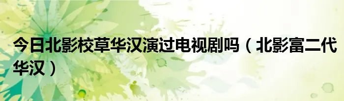 今日北影校草华汉演过电视剧吗（北影富二代华汉）