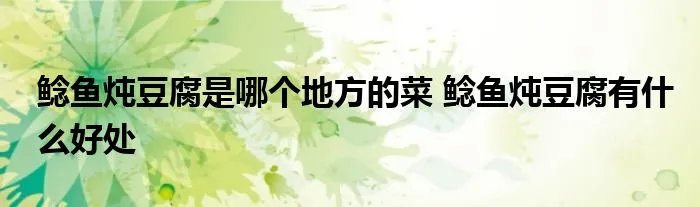 鲶鱼炖豆腐是哪个地方的菜 鲶鱼炖豆腐有什么好处