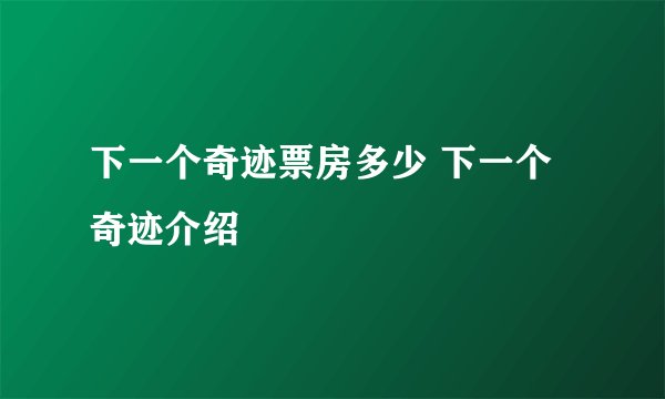 下一个奇迹票房多少 下一个奇迹介绍
