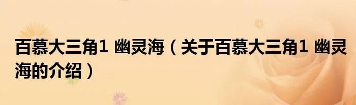百慕大三角1 幽灵海（关于百慕大三角1 幽灵海的介绍）